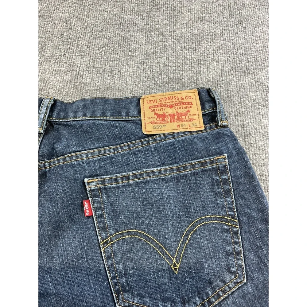 Levi's 559 Denim Shorts 34x34 Relaxed Straight Cut Off Distressed Mens Blue Jean